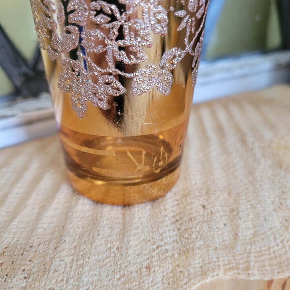 12 Vintage Drinking Glasses from Korea - Orange, Turquoise & Gold Roses - Picture 6 of 15